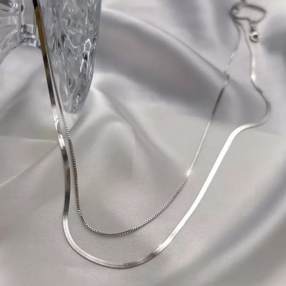 NEW 925 STERLING SILVER DOUBLE LAYER CHAIN NECKLACE,NICE NECKLACE,CUTE NECKLACE - Picture 3 of 4